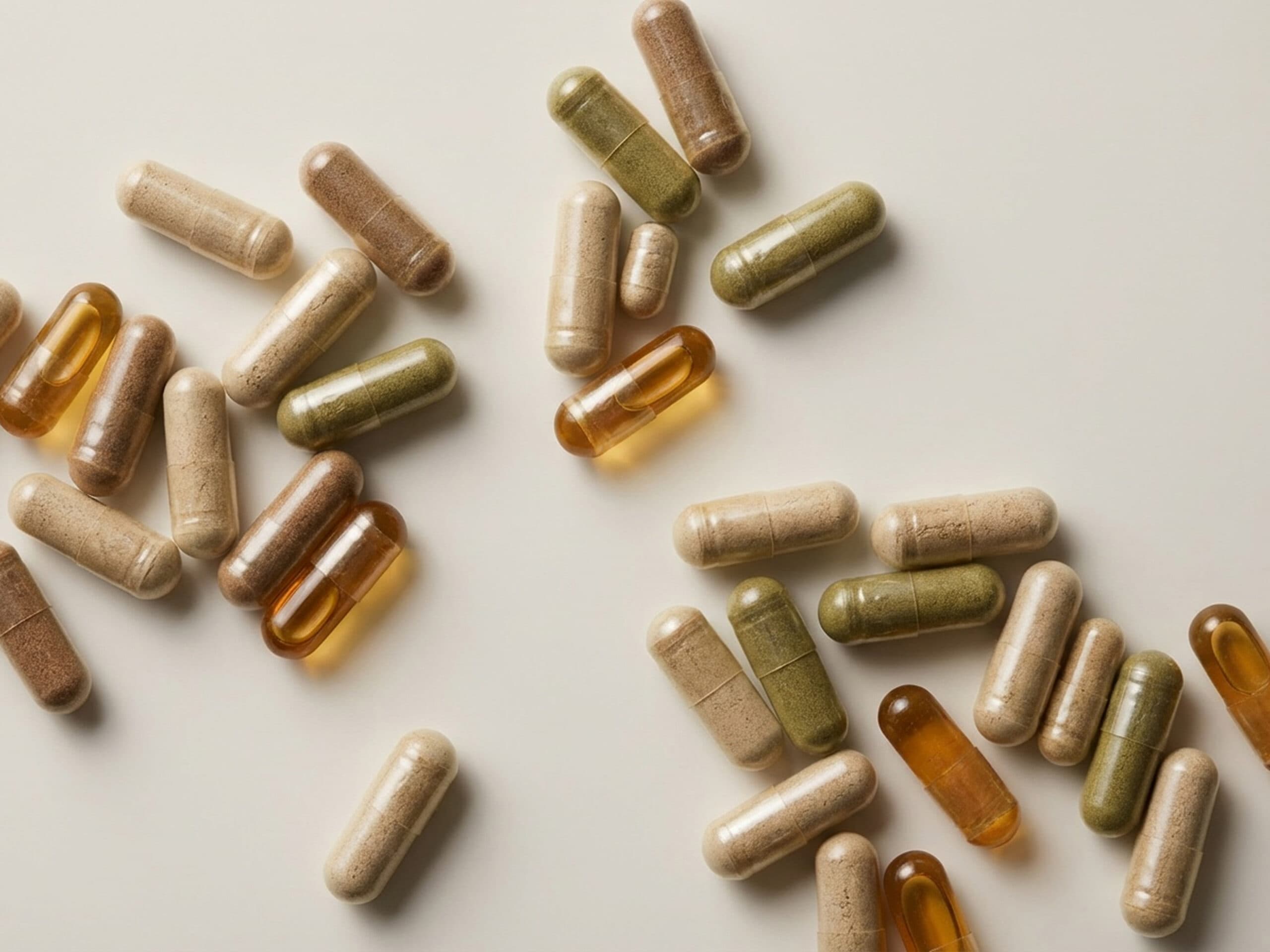 Various pills on a tabletop